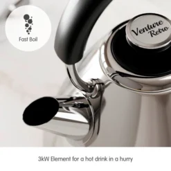 Morphy Richards Venture Retro Polished Stainless Steel Pyramid Kettle 13 Morphy Richards Venture Retro Polished Stainless Steel Pyramid Kettle -KitchenVibe Zone 100330 Fast Boil text