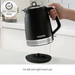 Morphy Richards Illumination Black Stainless Steel Jug Kettle -KitchenVibe Zone 108020 360 cordless base text