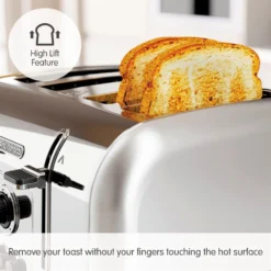 Morphy Richards Venture Brushed Stainless Steel 4 Slice Toaster -KitchenVibe Zone 240130 High Lift text