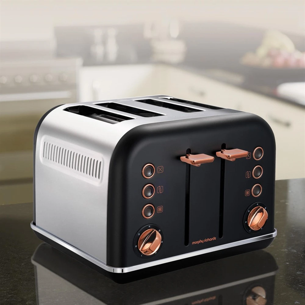 Morphy Richards Accents Rose Gold and Black 4 Slice Toaster 4 Morphy Richards Accents Rose Gold and Black 4 Slice Toaster - Image 2