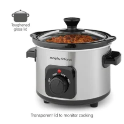 Morphy Richards Brushed Stainless Steel 1.5L Ceramic Slow Cooker 13 Morphy Richards Brushed Stainless Steel 1.5L Ceramic Slow Cooker -KitchenVibe Zone 460300 Toughened glass lid text