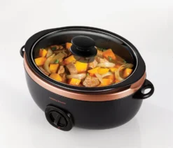 Morphy Richards Sear and Stew Rose Gold Slow Cooker 6.5L -KitchenVibe Zone 461016 glass lid